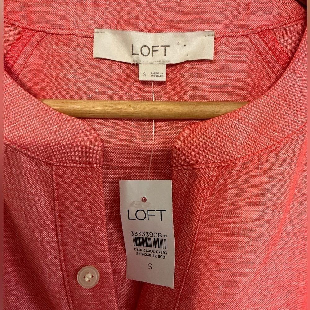 NWT Loft Linen Blend Button Front Long Sleeve Tie Maxi Shirt Dress Coral Size S - Picture 4 of 9